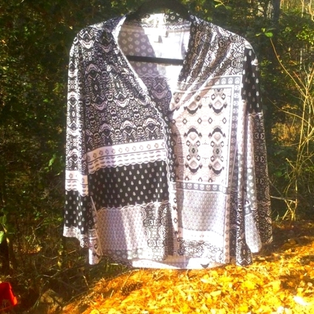 CALVIN KLEIN Black White & Gray,Long Sleeve, Size Large